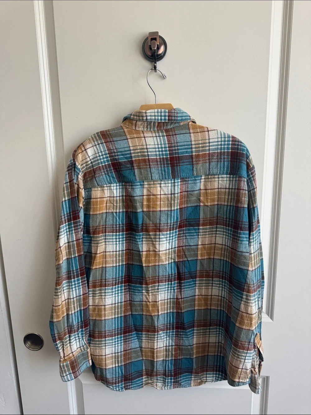 Old Navy Teal, Brown & Tan Boyfriend Plaid Button-Down Shirt